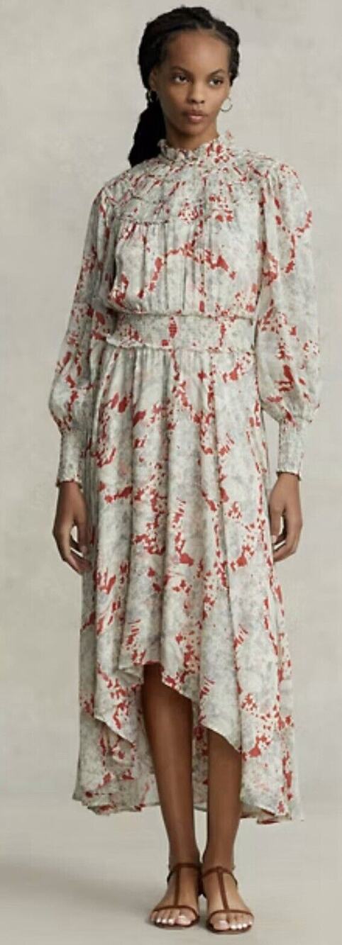 Polo Ralph Lauren Floral Crinkled long sleeve Georgette Dress size 6